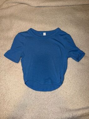 lululemon athletica Royal Blue Cropped Crewneck Tee